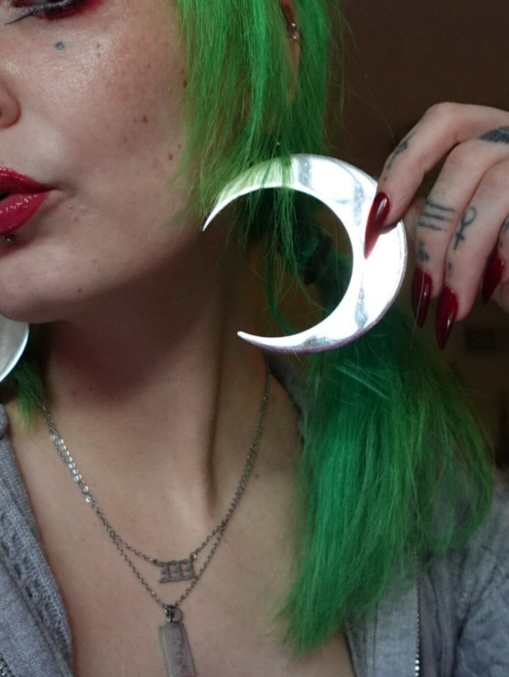 Killstar Crescent Moon Silver Oversized Statement Earrings